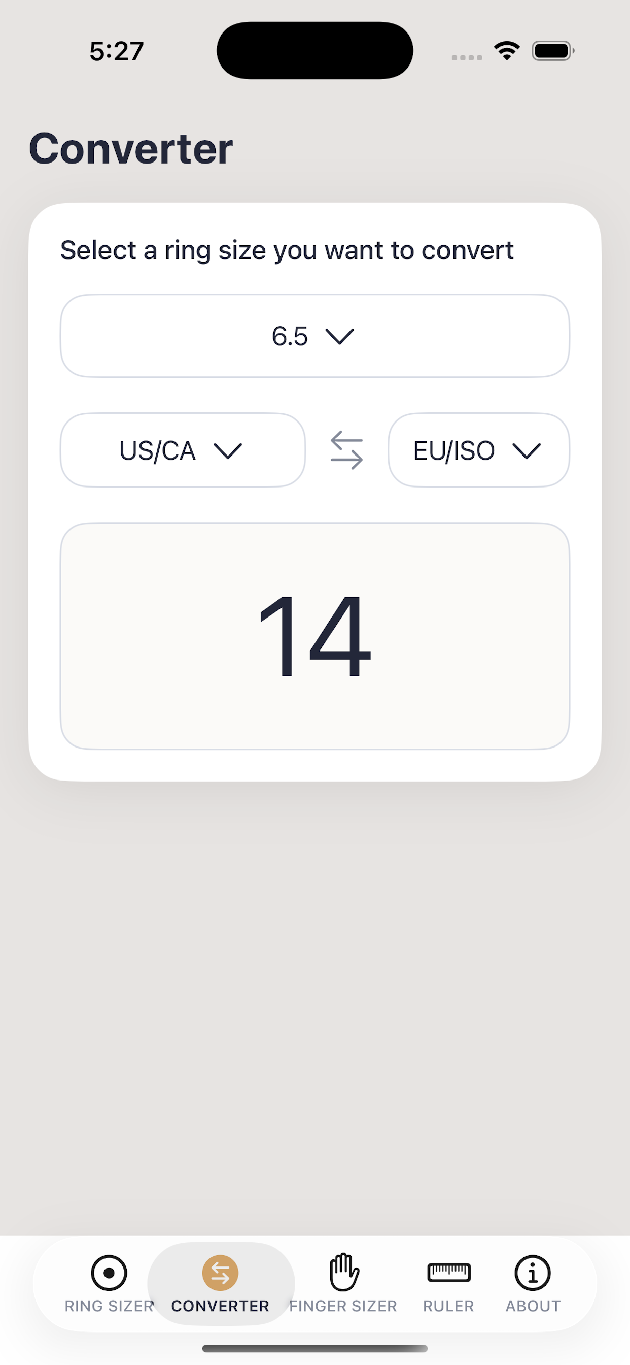 Ring Size Inspector finger sizing screen