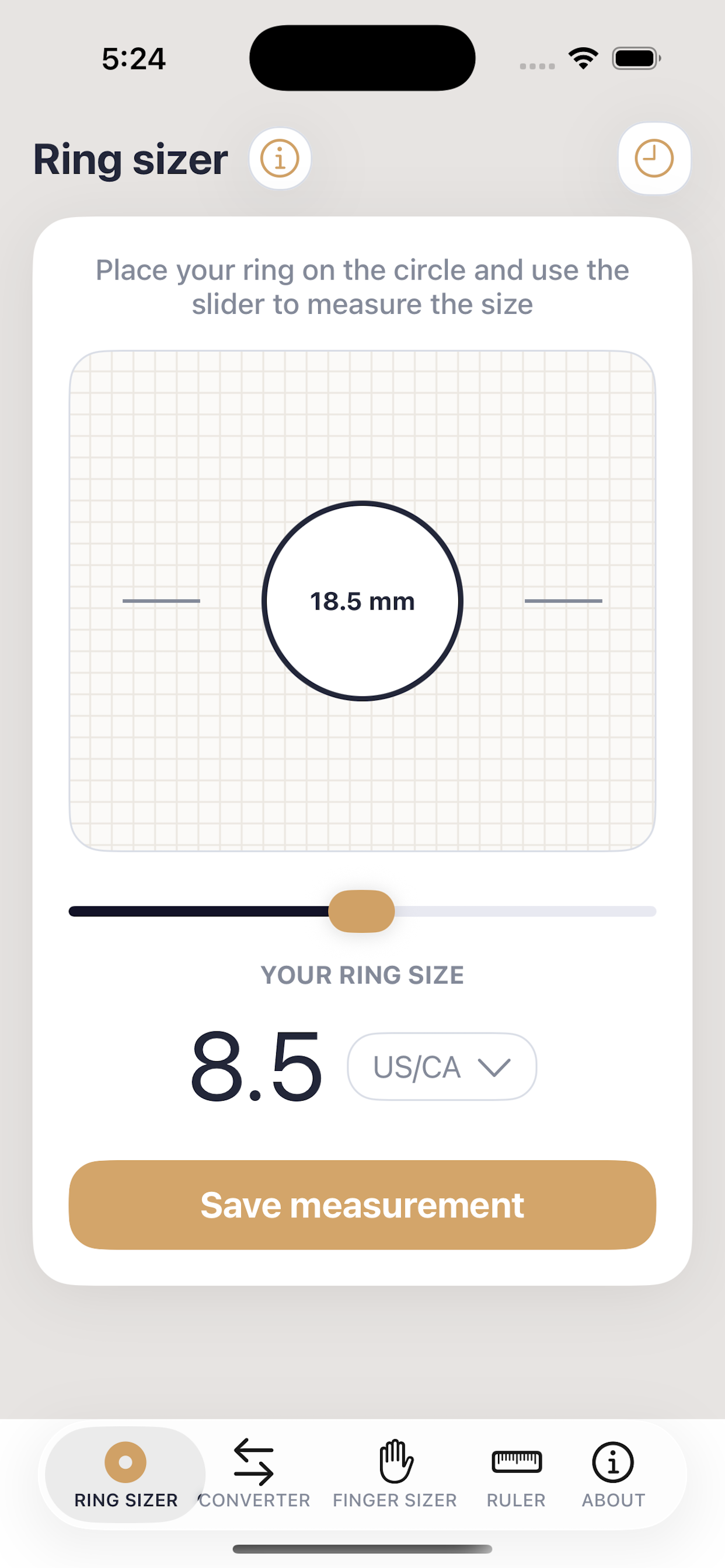 Ring Size Inspector ring sizer measurement screen