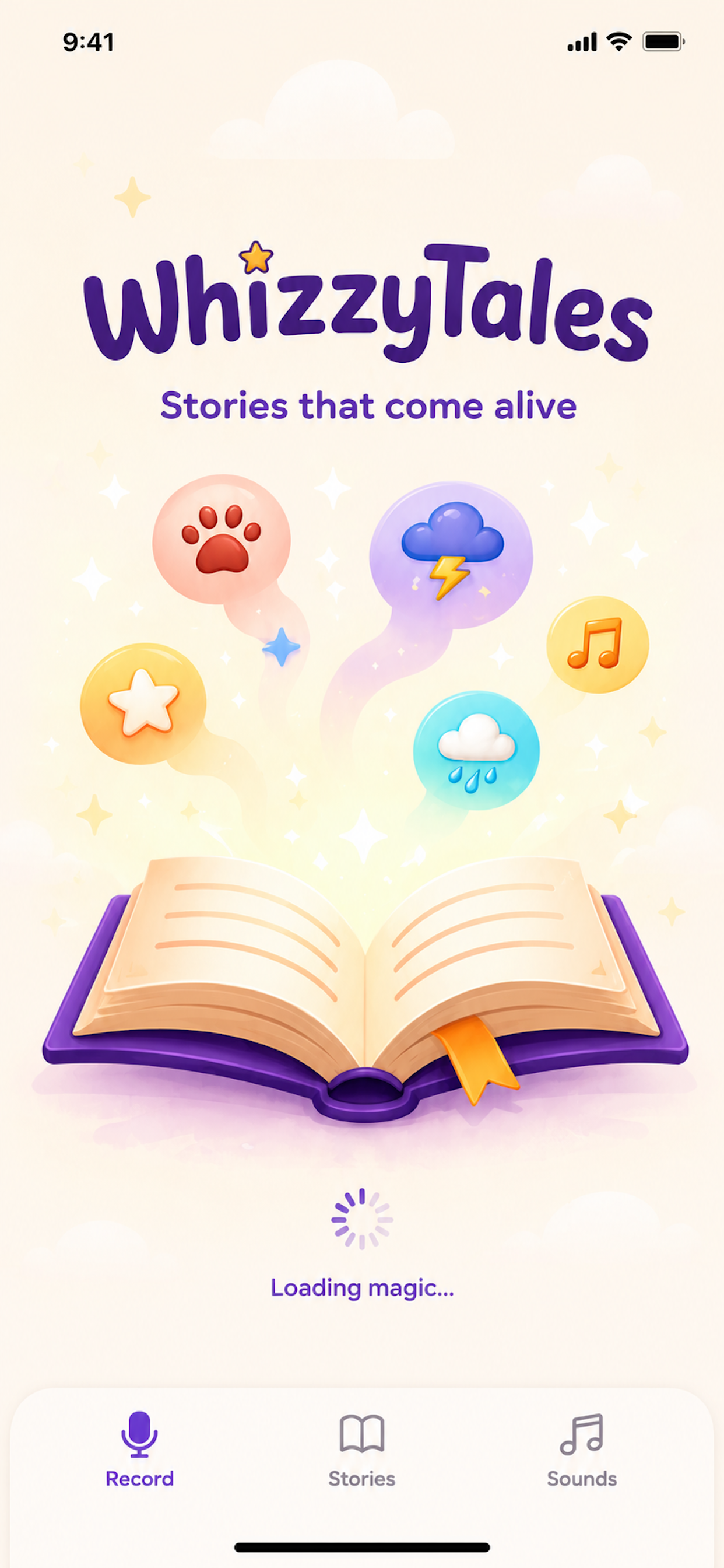 WhizzyTales app record your story audio screen for capturing spoken stories